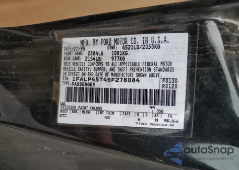 1995 Ford Mustang Gt from USA, damaged, VIN 1FALP45T4SF278084